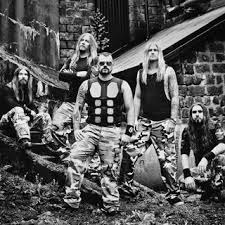 A monotone image of Sabaton's band members.